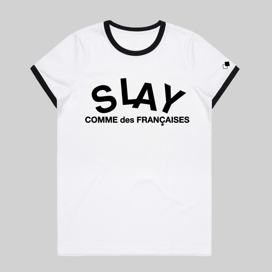 SLAY COMME des FRANÇAISES_White/Black Ringer Tee